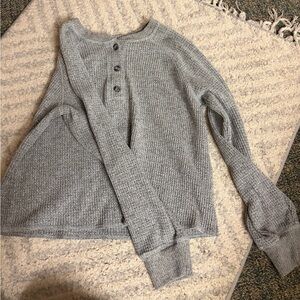 Old Navy Light Gray Henley Knit Sweater